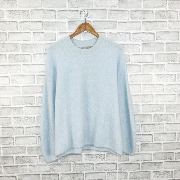 VINCE Women's Oversize Fuzzy Sweater Alpaca Mohair blend in light blue sz L $345 - Picture 9 of 10